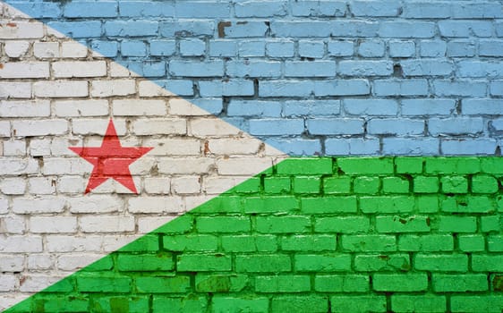 Flag of Djibouti painted on brick wall, background texture