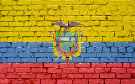 Flag of Ecuador painted on brick wall, background texture