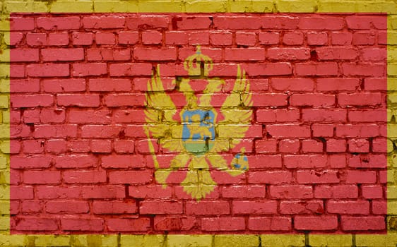 Flag of Montenegro painted on brick wall, background texture