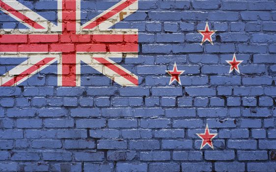 Flag of New Zealand painted on brick wall, background texture