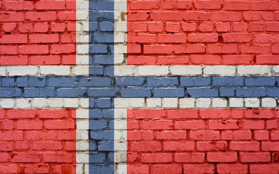 Flag of Norway painted on brick wall, background texture