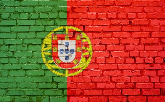 Flag of Portugal painted on brick wall, background texture