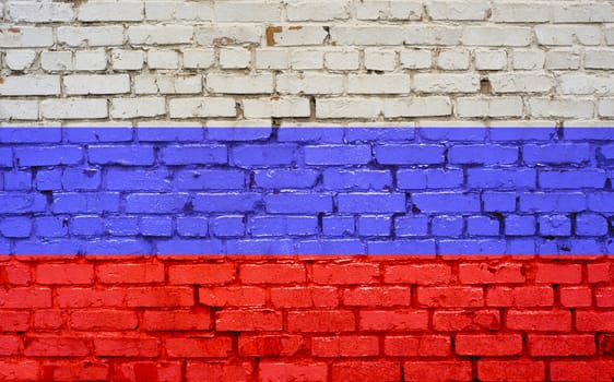 Flag of Russia painted on brick wall, background texture