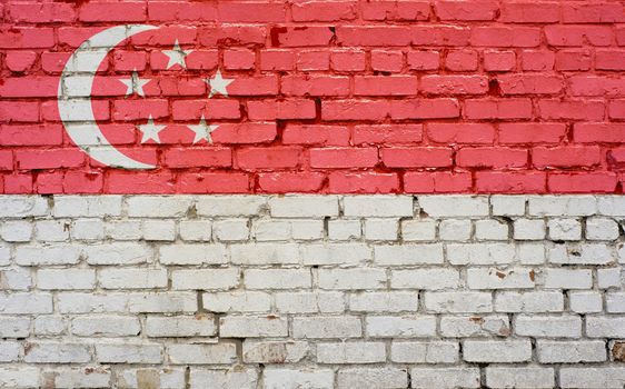 Flag of Singapore painted on brick wall, background texture