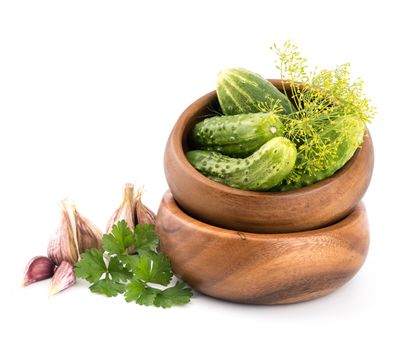 Preparation of cucumbers and greenery is to canning