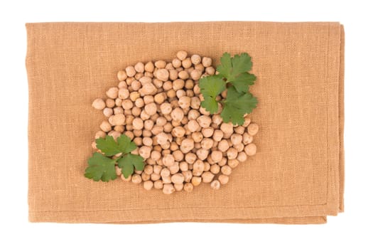 Chickpeas in a pile on a white background. Top view.