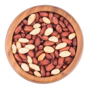 Peanuts in a bowl on a white background.