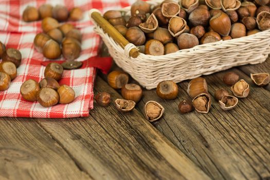 Hazelnuts in small wicker basket