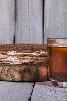 homemade nut cake in a tree with lemon tea