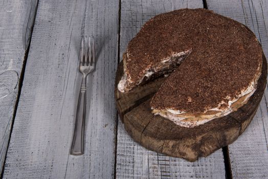 homemade nut cake in a tree with lemon tea