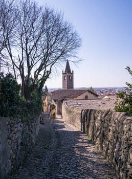 ancient medieval road that leads from the village of Soave (Italy) to the castle on the hill