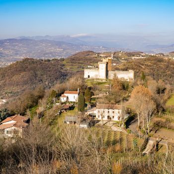 View of the hills of Montecchio Maggiore (Vicenza, Italy), on which stands the castle called "Juliet" that inspired the tragic love story told by William Shakespeare.