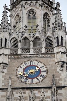 The clock on town hall at Marienplatz in Munich, Germany