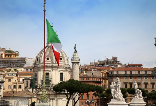 Traian column and Santa Maria di Loreto in Rome, Italy