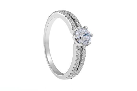 White gold wedding engagement ring on white background