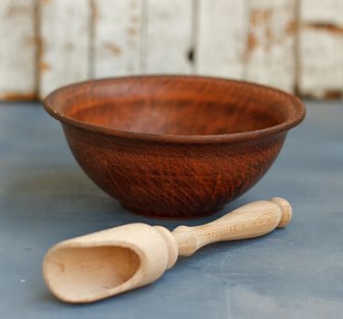 Stack of Colorful Bowls on Wooden Background