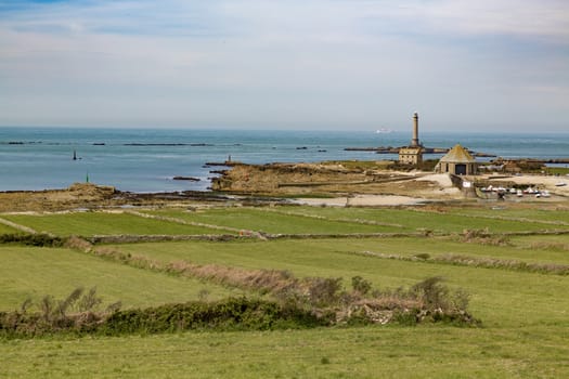 Beautiful coastline beach san ocean grass France