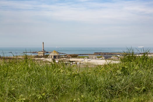 Beautiful coastline beach san ocean grass France