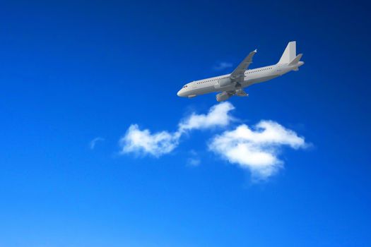 Intentional blur; Photoshop editing 
Airliner landing against a blue sky.