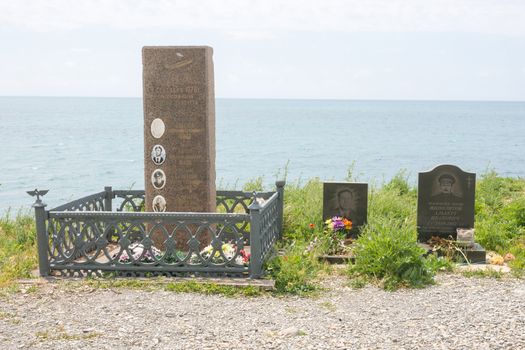 Big Utrish, Russia - May 17, 2016: Monument to the crew of the aircraft Yak-40 crashed in 1976 off the island of Utrish