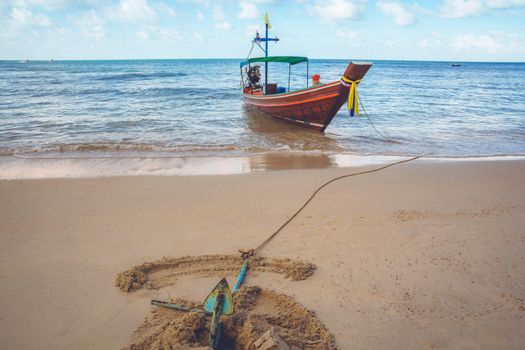 A boat is anchored at Bottle Beach, Koh Pha Ngan, Thailand