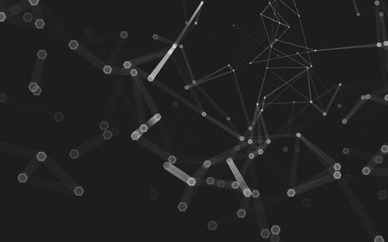 Abstract polygonal space low poly dark background with connecting dots and lines. Connection structure. 3d rendering