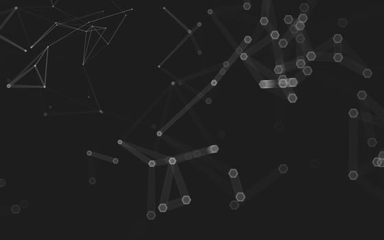 Abstract polygonal space low poly dark background with connecting dots and lines. Connection structure. 3d rendering