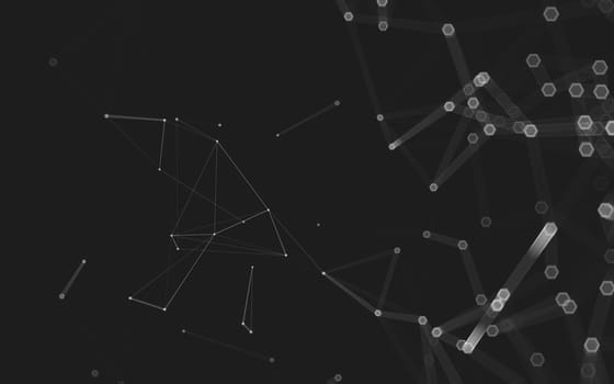 Abstract polygonal space low poly dark background with connecting dots and lines. Connection structure. 3d rendering