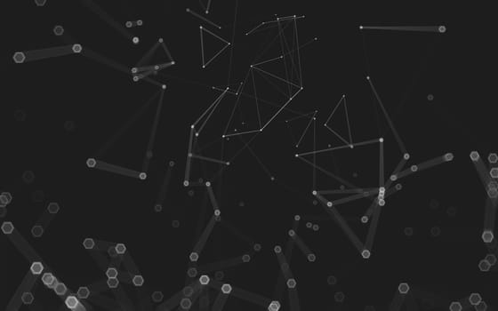 Abstract polygonal space low poly dark background with connecting dots and lines. Connection structure. 3d rendering