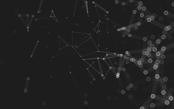 Abstract polygonal space low poly dark background with connecting dots and lines. Connection structure. 3d rendering