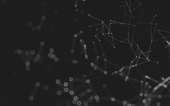 Abstract polygonal space low poly dark background with connecting dots and lines. Connection structure. 3d rendering