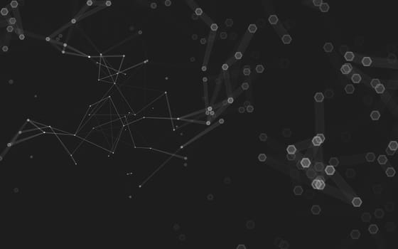 Abstract polygonal space low poly dark background with connecting dots and lines. Connection structure. 3d rendering