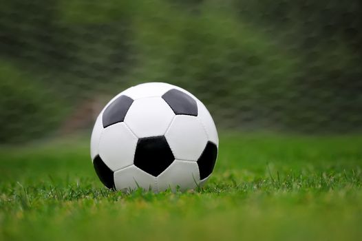 Close-up soccer ball on green grass