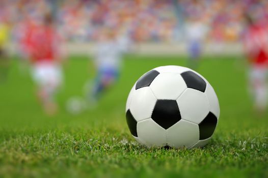 Close-up soccer ball on green grass