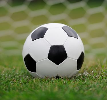 Close-up soccer ball on green grass