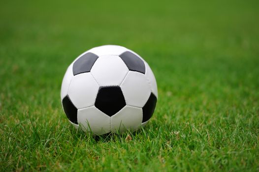 Close-up soccer ball on green grass