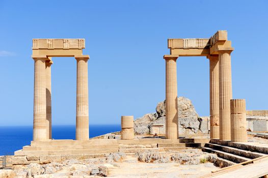 Ruins of ancient temple. Lindos. Rhodes island. Greece