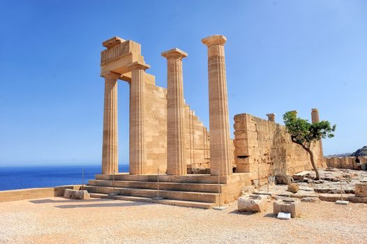 Ruins of ancient temple. Lindos. Rhodes island. Greece