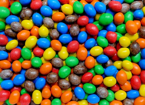 Close-up of a pile of colorful chocolate coated candy