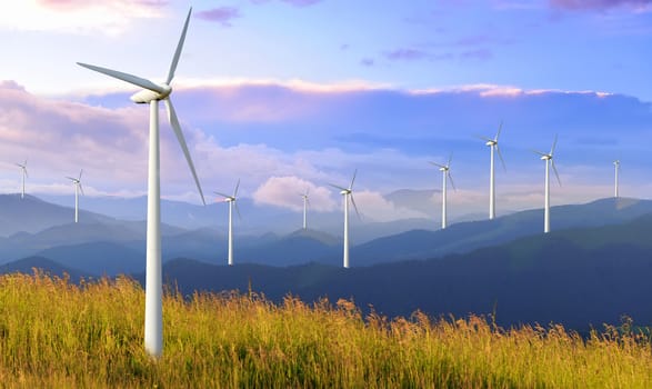 Eco power. Wind turbines generating electricity