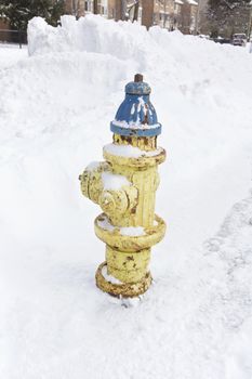 Fire hydrant covered with snow in Connecticut, United States America