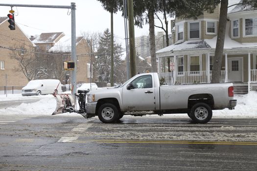 Snow removal clearing roads in Connecticut, Winter storm