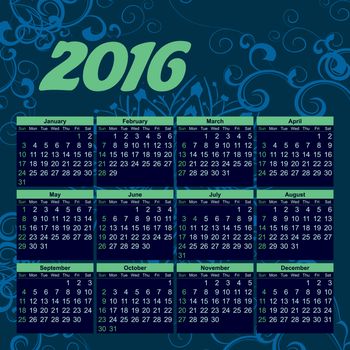 2016 year calendar english