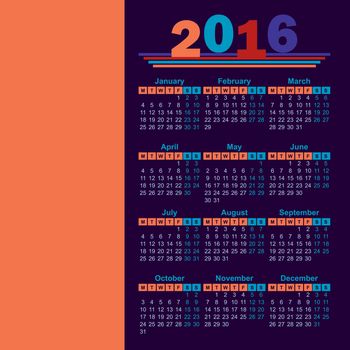 2016 year calendar english