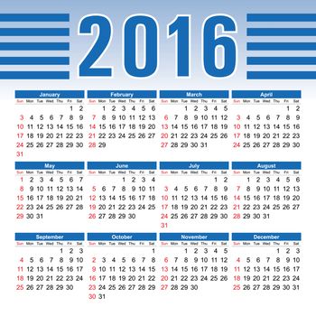 2016 year calendar english