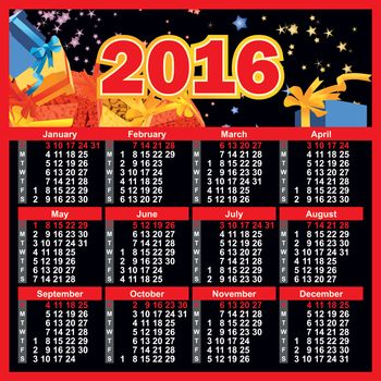 2016 year calendar english