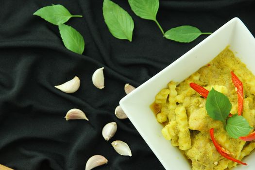 thai curry and garnish on the table. thai food.