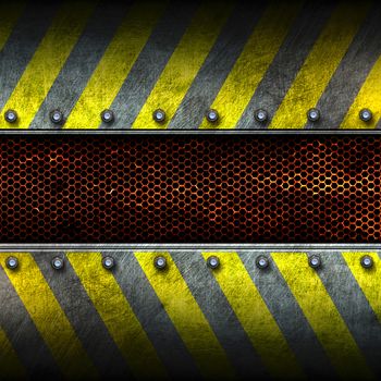 grunge metal and rust mesh with yellow painted. 3d illustration. background and texture.