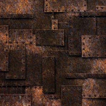 rusty fix wall. grunge metal background. 3d illustration.