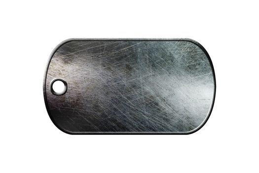 old metal dog tag on isolated white background.